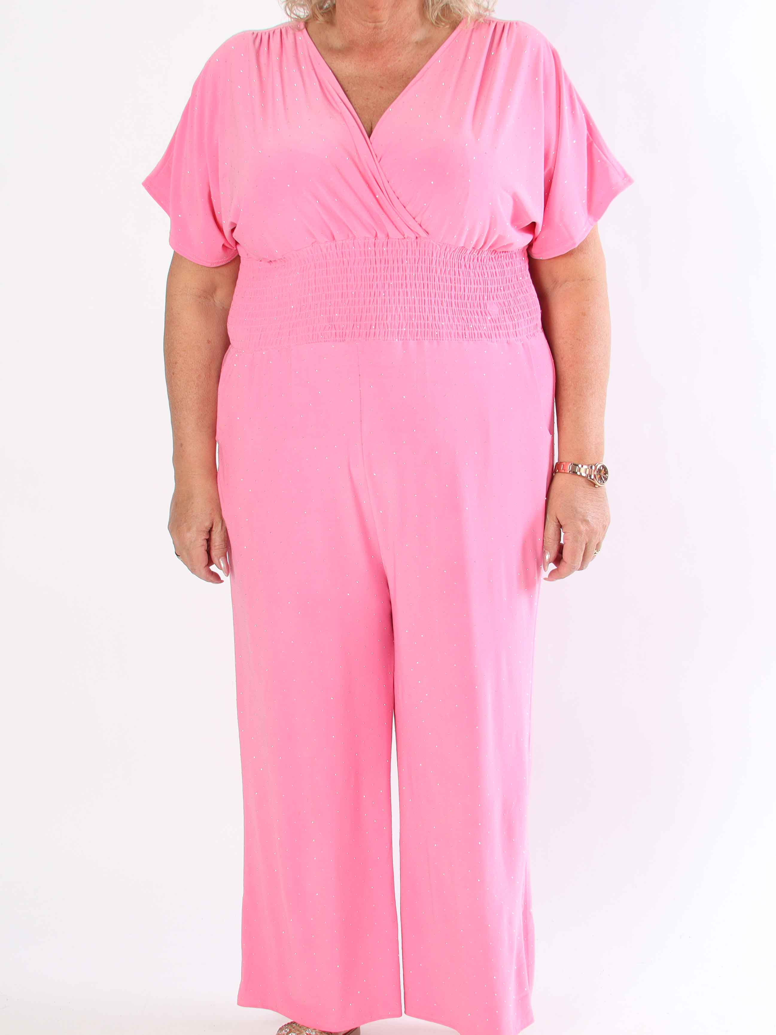 Pams Crystal Jumpsuit - Elastisk plus size byxdräkt pyntad med strass